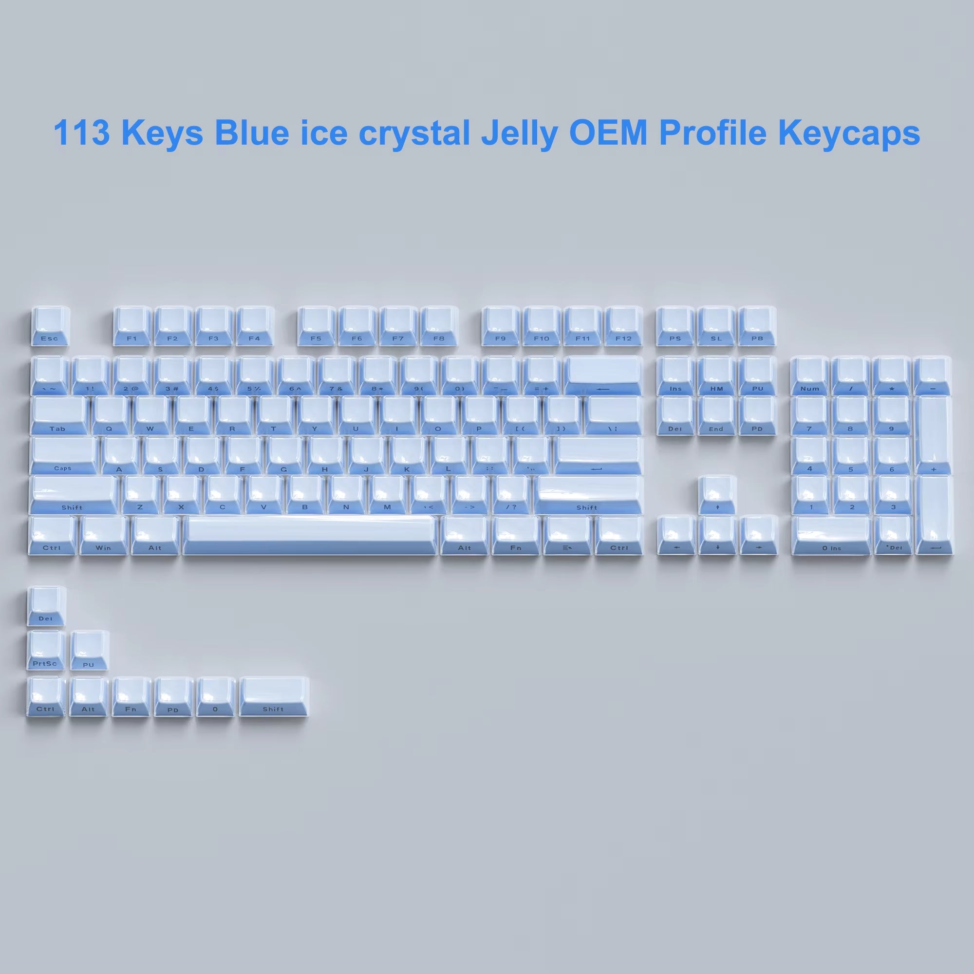 113 Key Jelly round Side Keycaps Ice Crystal Translucent Pink OEM Profile Key Cap for Cherry MX 61 68 104 Mechanical Keyboard