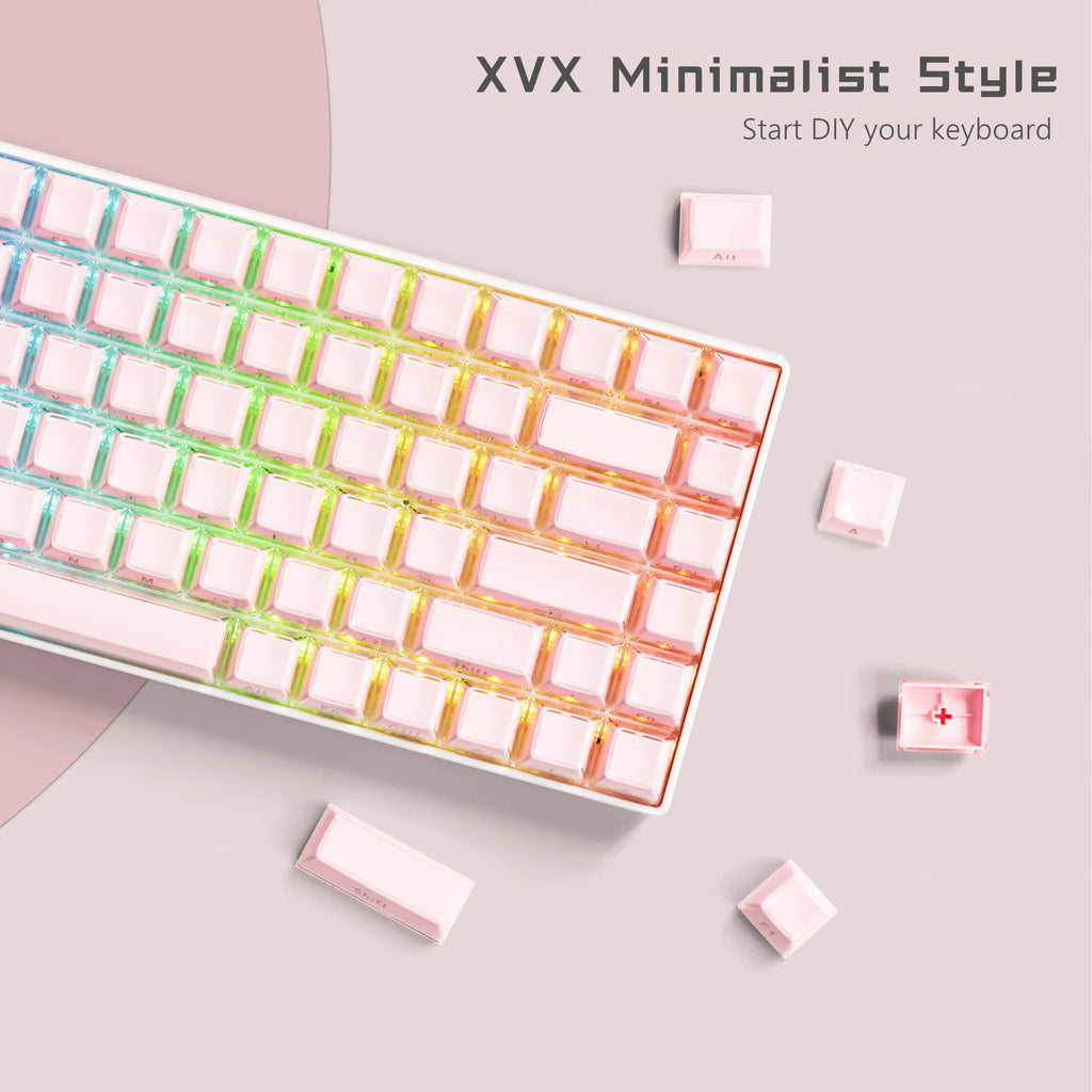 113 Key Jelly round Side Keycaps Ice Crystal Translucent Pink OEM Profile Key Cap for Cherry MX 61 68 104 Mechanical Keyboard